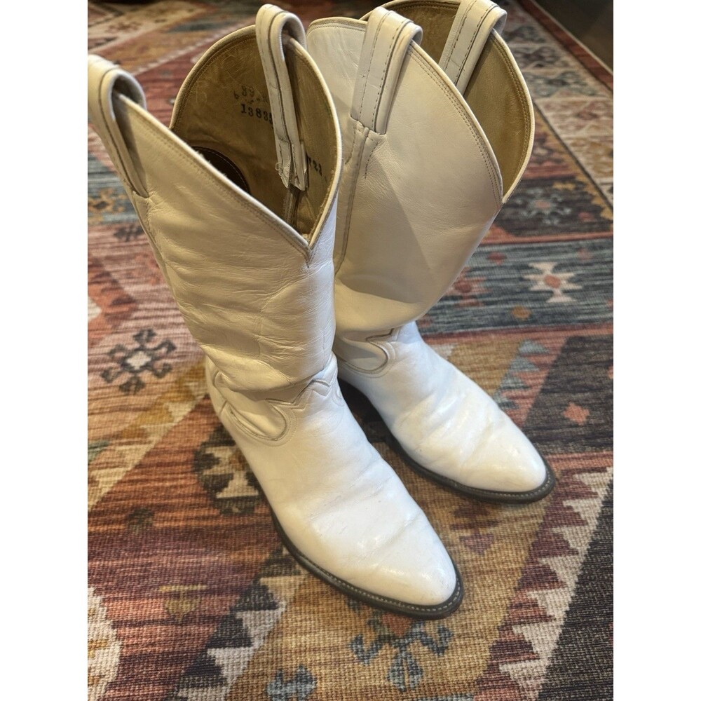Vintage Black Label Tony Lama White Leather Roper Boots Men 9C Women 10.5 Wide